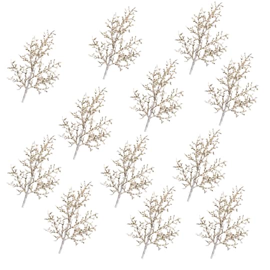 Glittery Gold Iced Twig Branches, 12ct.
